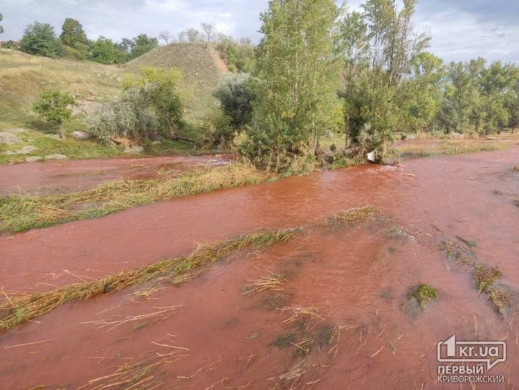 У Кривому Розі стала червоною вода в річці Інгулець (фото)