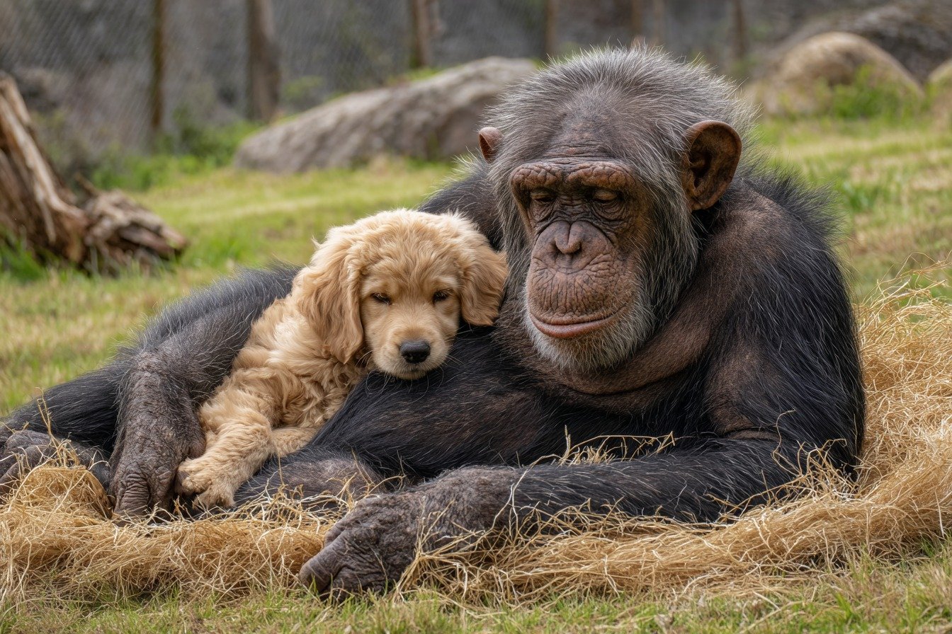 Welpe schlüpft in Schimpansengehege – Was Tierpfleger als Nächstes beobachten, ist erstaunlich!