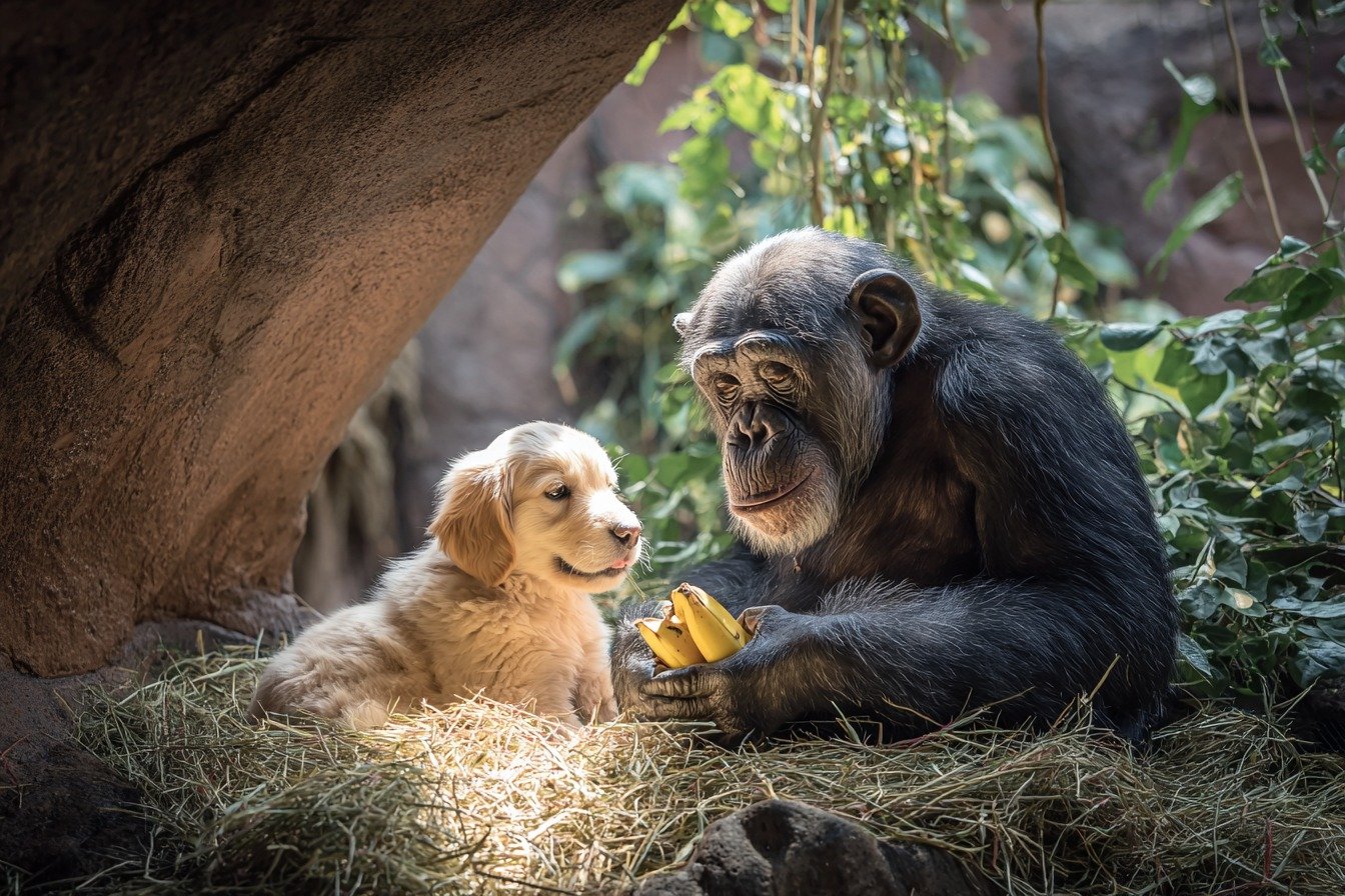 Welpe schlüpft in Schimpansengehege – Was Tierpfleger als Nächstes beobachten, ist erstaunlich!
