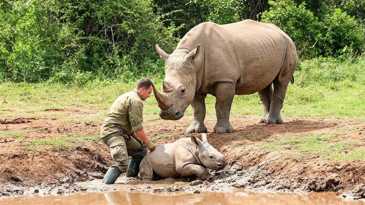 Seorang Pria Berusaha Menyingkirkan Bayi Badak dari Jalan. Saat Mendekat, Ia Menyadari Ada yang Tidak Beres ➤ Infotime.co