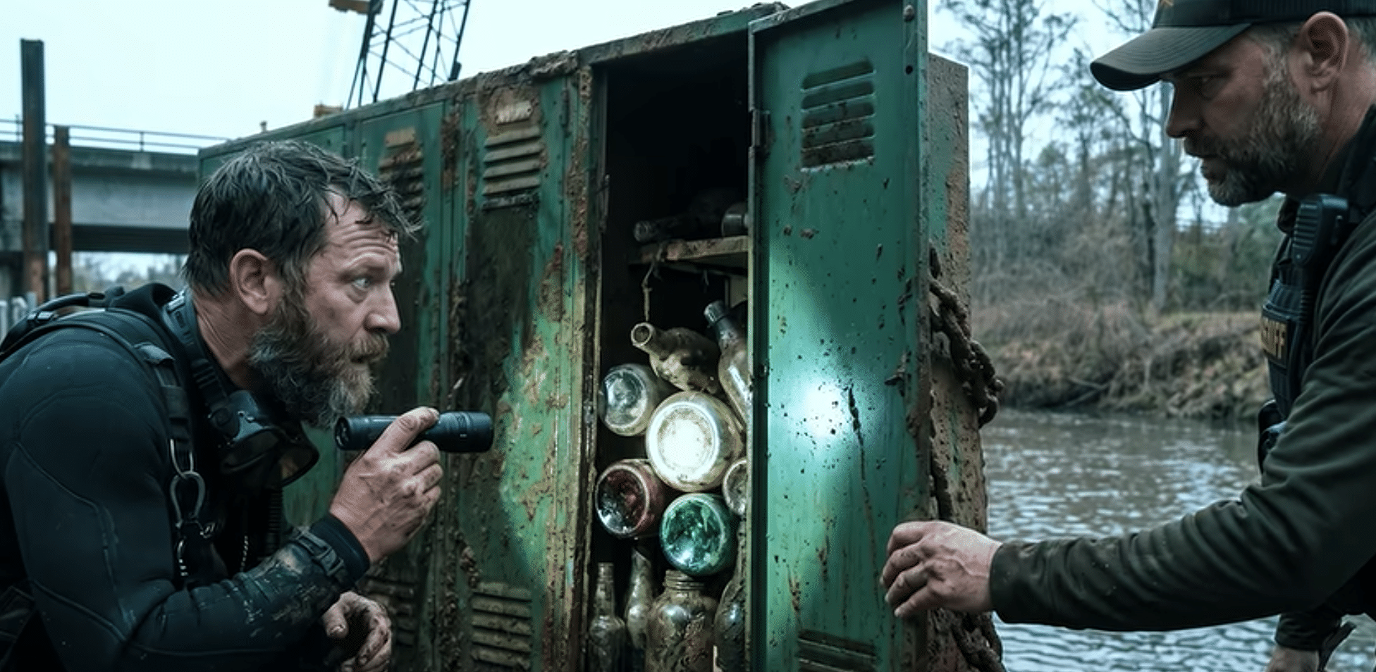 Taucher entdeckten Spinde aus den 1970er Jahren in einem Sumpf – ein Blick hinein veranlasste sie, die Polizei zu rufen!
